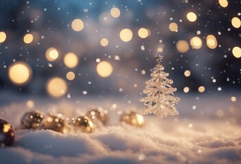 Fototapeta na wymiar Christmas winter background with snow and blurred bokeh Merry christmas and happy new year greeting card