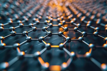 This close-up photograph highlights a metal structure with numerous dots, showcasing its intricate design, Graphene, one atom thick, under a powerful microscale lens, AI Generated