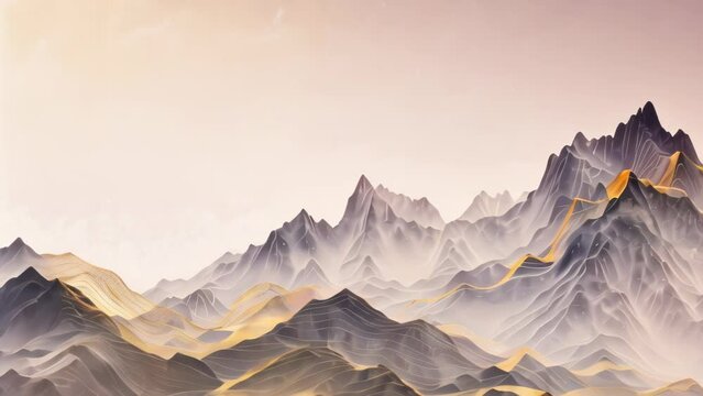 Mountain and gold line art abstract background