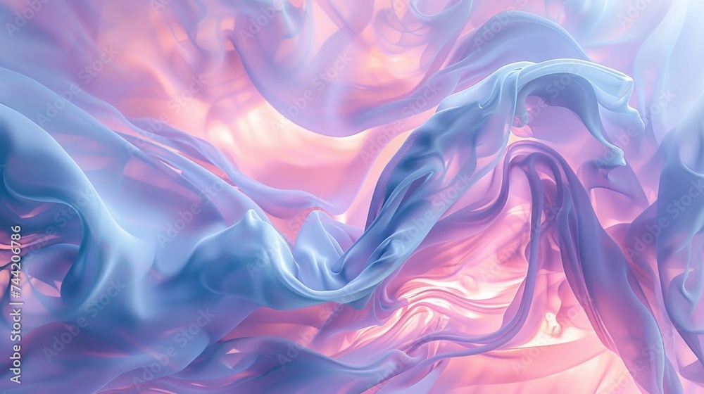 Poster Vibrant strokes of lilac and abstract patterns intertwine, creating a mesmerizing fabric painting with a touch of fractal art