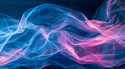 A swirling blend of vibrant blue and delicate pink hues dance within a mesmerizing fractal formation, evoking a sense of otherworldly beauty and mystique in the form of ethereal smoke