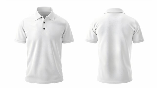 Blank collar shirt mock up template, front and back view, isolated on white, plain t-shirt mockup. Polo t-shirt design presentation for printing.