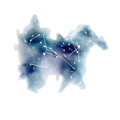 Illustration d'une Constellation - Style Aquarelle Réaliste - Fond Blanc - Généré par IA
