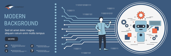 Digital technology banner vector design template. Virtual chatbot, digital assistant concept