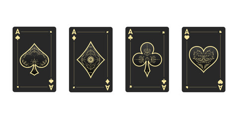 Black Aces deck of cards With Distinct Vintage Designs isolated on a White Background. Classic vintage four aces.