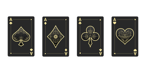 Black Aces deck of cards With Distinct Vintage Designs isolated on a White Background. Classic vintage four aces.
