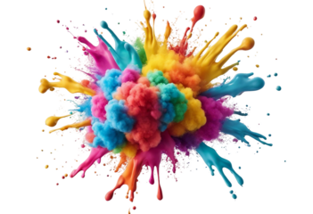 Colorful rainbow holi paint color powder explosion isolated white background Color splash
