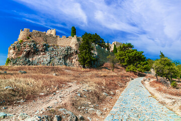 Ruins of Acropolis of Lindo, Rhodes, Dodecanese Islands, Greek Islands, Greece - 744210360