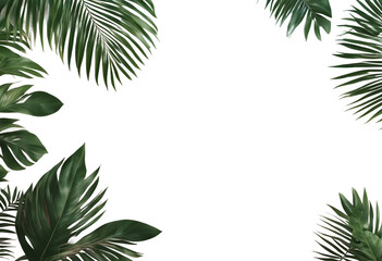 Copy space with Palm leaves border on white backgrounds realistic 3d rendering with copy space