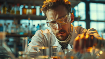 Fototapeta na wymiar A young scientist conducting experiments in a laboratory.