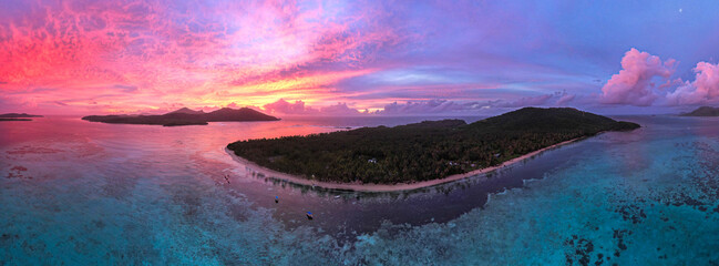 Sunset above tropical island in the Pacific - Fiji, Tavewa, Yasawa Islands