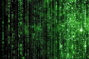This photo captures a striking image of a multitude of green numbers set against a black background, Green code raining down a black screen, Matrix-like scene, AI Generated - obrazy, fototapety, plakaty