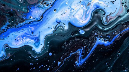 Abstract background, blue and black paint splatters