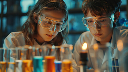 A female scientist conducting a chemical experiment in a laboratory.
