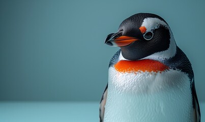 Studio portrait of a penguin on a blue background