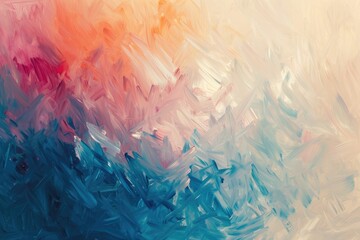 An artistic depiction of abstract shapes and patterns using a color palette consisting of blue, pink, and orange, Impressionist-style abstract background with gentle brush strokes, AI Generated - obrazy, fototapety, plakaty