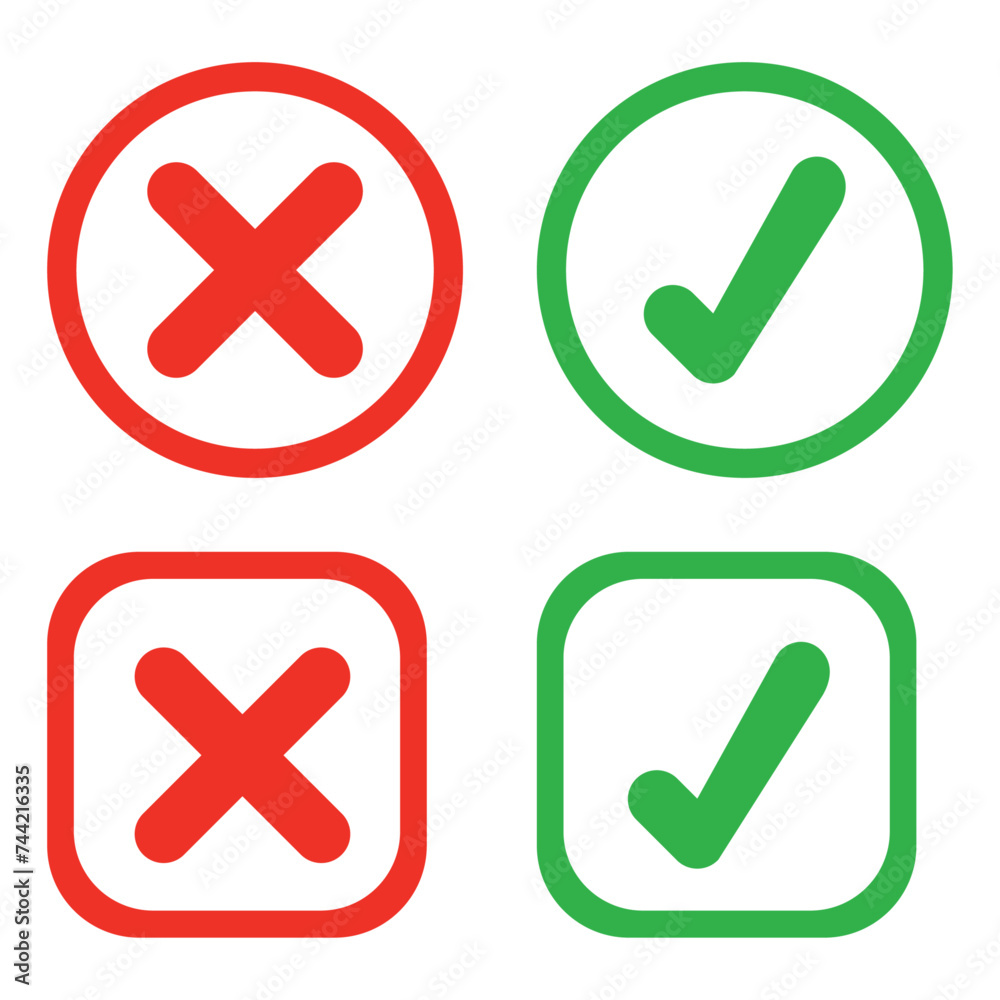 Poster vector pros and cons icons. green check mark and red cross icon.