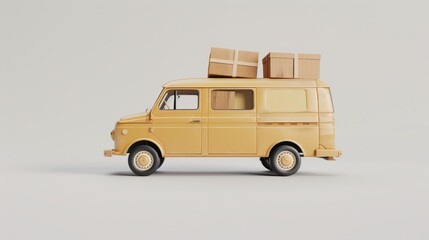 delivery van with a paper boxes on white background, 3d rendering 
