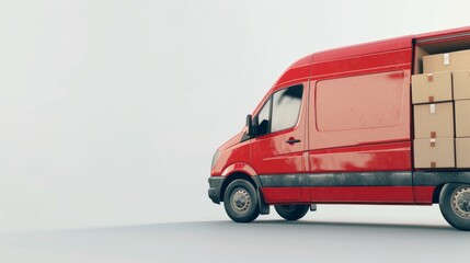 delivery van with a paper boxes on white background, 3d rendering  - obrazy, fototapety, plakaty