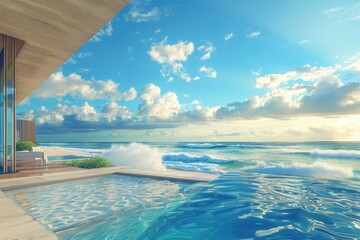 Luxurious Beachside Infinity Pool Overlooking a Serene Ocean at Sunset