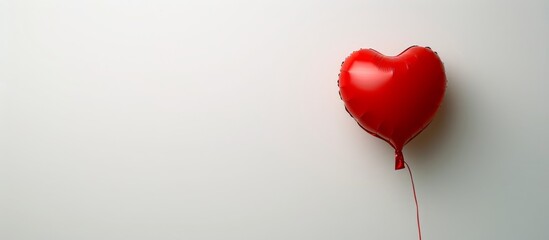 Vibrant Red Heart Balloon Floating Gracefully on a Pure White Wall
