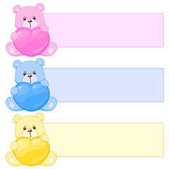 teddy bear with heart in three color variations
