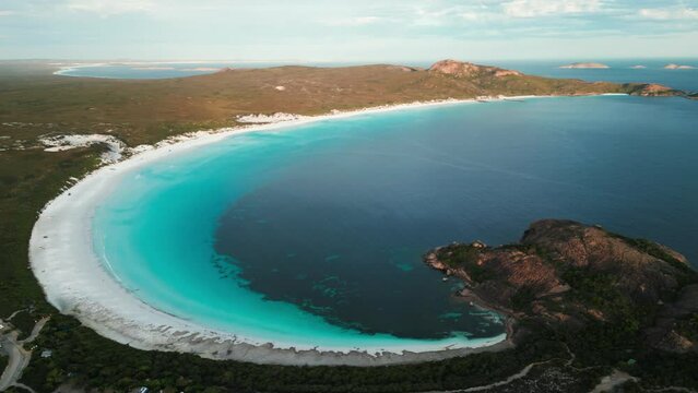 Lucky Bay aerial panorama at sunset, Cape Legrand National park in Western Australia