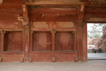 Agra, Uttar Pradesh / India - February 7, 2012 : An architectural interior view of the Akbar's stable in the courtyard of the Jodhabai's palace in Fatehpur Sikri, Agra. © Shyamal