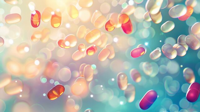 Healthcare Spectrum: Abstract medicine background with pills and tablets, featuring ample copy space - Perfect for pharmaceutical advertisements, health blogs, or celebrating World Health Day