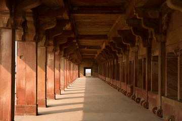 Agra, Uttar Pradesh / India - February 7, 2012 : An architectural view of the Akbar's stable for horses in the courtyard of the Jodhabai's palace in Fatehpur Sikri, Agra. © Shyamal