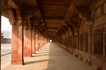 Agra, Uttar Pradesh / India - February 7, 2012 : An architectural view of the Akbar's stable for horses in the courtyard of the Jodhabai's palace in Fatehpur Sikri, Agra. © Shyamal
