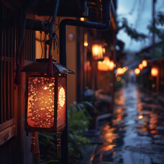 Traditional Lanterns Illuminating an Alley at Dusk