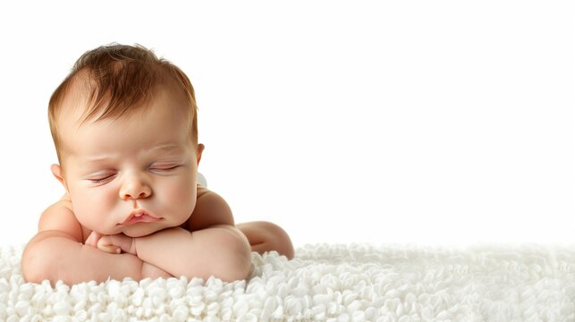 Close up portrait a cute behavior of a baby who is fast asleep. AI generated image