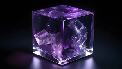 crystal purple cube on dark background isolated