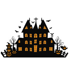 Haunted house with haunted trees Halloween illustration