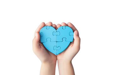 A blue heart in the child hands isollated on the transparent background.