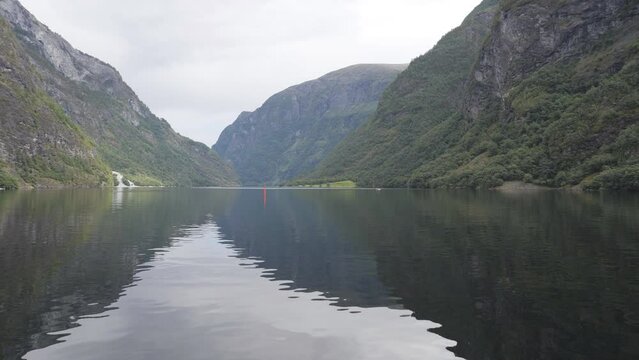 A mirror lake in the Norwegian fjords.