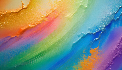 Close up abstract colorful rainbow acrylic painting on canvas. Oil paint texture with brush strokes