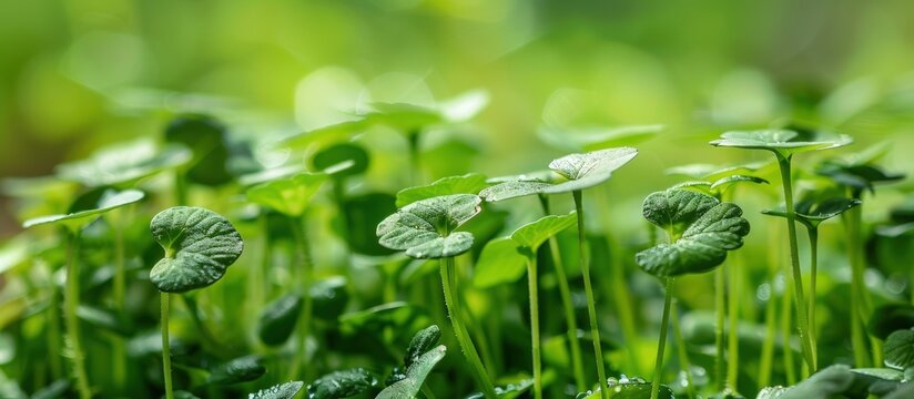 Close up microgreen nature plant field. AI generated image