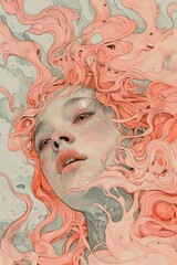 Surreal Digital Art of Person with Pink Hair in Fluid Motion