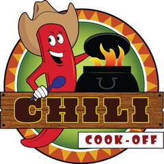 A cartoon pepper prepare a pot of chili.