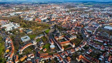 Fototapeta na wymiar Aerial of the old town of Fulda in Hessen Germany on a sunny afternoon