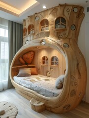 Enchanted Wooden Tree Bed in Children's Fairy Tale Bedroom