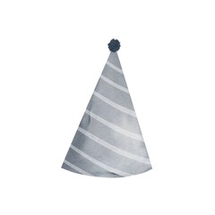 Blue party hat. Birthday watercolor striped hat