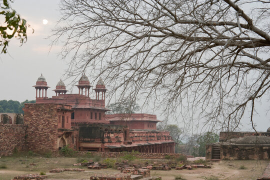 Agra, Uttar Pradesh / India - February 7, 2012 : The distant view of the chhatri or chajja of Diwan-E-Khas or Hall of Private Audince in Fatehpur Sikri, Agra.