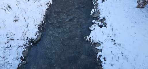 Stream in winter with snow