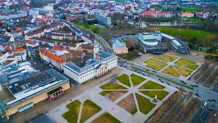 Aerial of the downtown in Kassel in Hesse, Germany on a sunny day in autumn