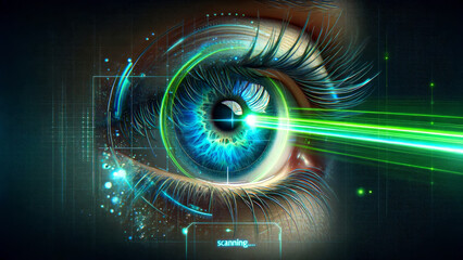 Eye Scanning Technology with Neon Green Beam Detail