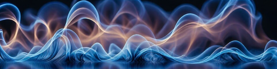 Fototapeta premium Abstract banner multicolored thin wavy intertwining jets of smoke on dark background, background for design 