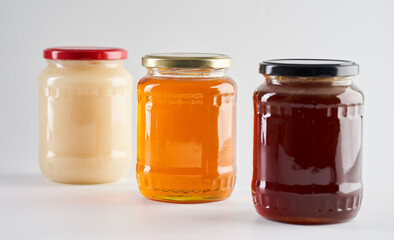 Jars with various types of honey